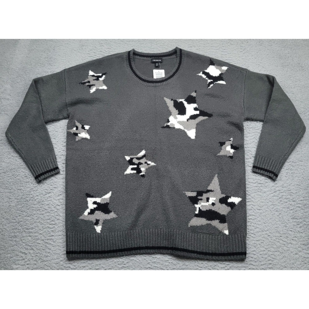 TORRID Women's 00‎ Pullover Sweater Grey Stars Camo NWT Long Sleeve